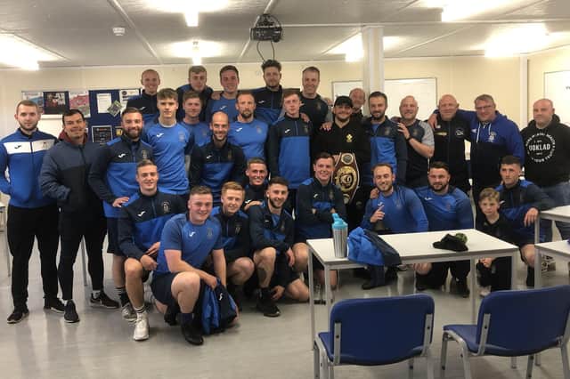 Mikey McKinson with the US Portsmouth squad ahead of their final training session on Thursday before the biggest game in the club's history.