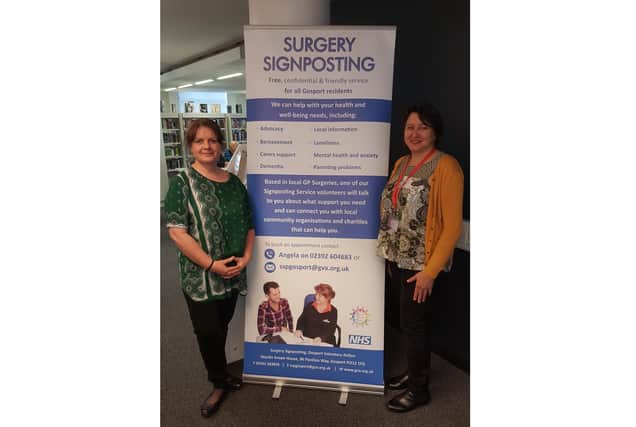 Angela Gould, Surgery Signposting project coordinator and Sue Hodge, volunteer, giving out information at Gosport Discovery Centre for International Social Prescribing day