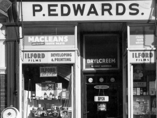 P Edwards camera/photographic shop at 90, Copnor Road, Portsmouth. Diana Shaw sent in the image as her father ran the shop.