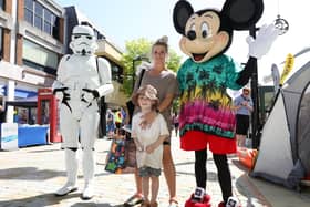 Lisa Sayers and her son, Beau, 5, with a Stormtrooper and Minnie Mouse
Picture: Chris Moorhouse (jpns 170721-02)