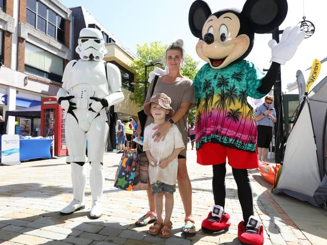 Lisa Sayers and her son, Beau, 5, with a Stormtrooper and Minnie Mouse
Picture: Chris Moorhouse (jpns 170721-02)