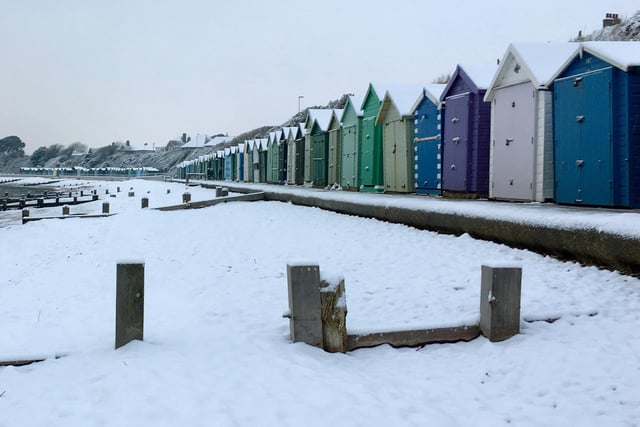 A very chilly Hill Head Beach, Fareham. Snow made a pretty scene covering the beach huts and seafront in 2018. Picture: Simon Higgins. Instagram: @higgypfc