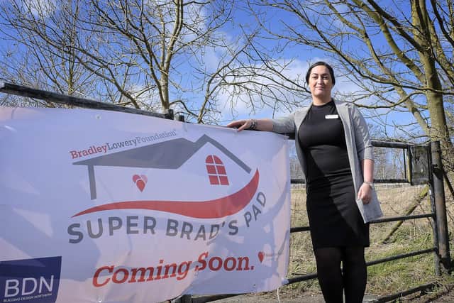 Gemma Lowery visits the site where the Bradley Lowery Foundation will be starting construction  in Scarborough pic Richard Ponter
