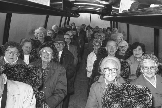 Ten coach loads of ex miners and their families set off on Wearmouth Colliery's annual trip.  Ten coach loads left Wallace Street for the outing to Gretna Green and Dumfries after an early start.  Do you remember the outings?