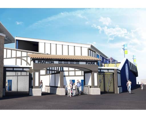 An artist's impression of how the new-look Milton End, with work scheduled to finish in October 2023. Picture: Portsmouth FC