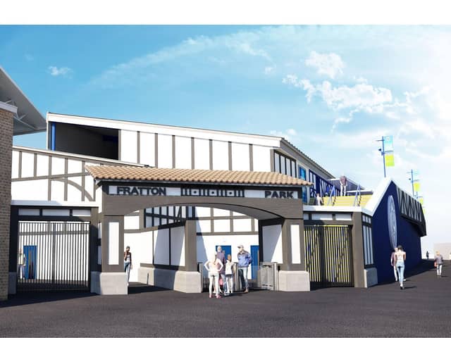 An artist's impression of how the new-look Milton End, with work scheduled to finish in October 2023. Picture: Portsmouth FC