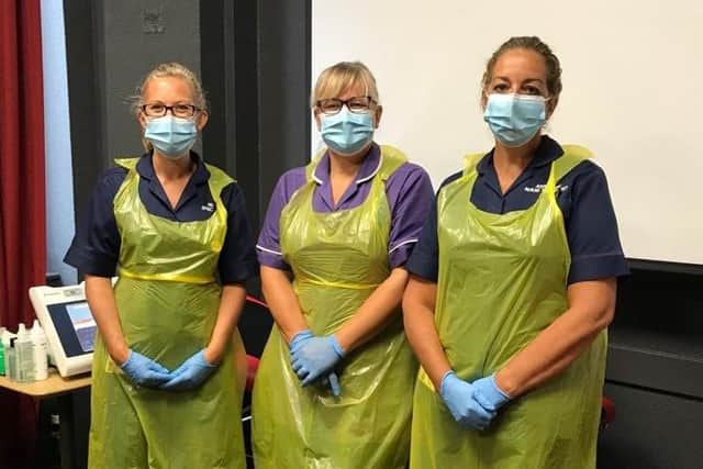 (l-r) Karen Gamble, Hepatology Nurse Specialist, Fiona Leaves, Health Care Support Worker, Michelle Padgett, Hepatology Associate Nurse Specialist