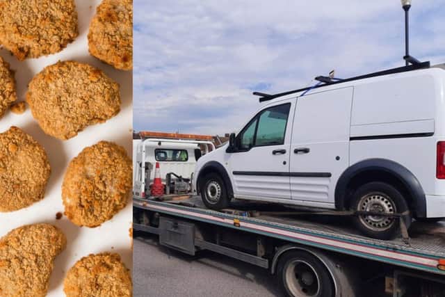 A driver showed his love for chicken nuggets after being pulled over by the police in Gosport. 
Picture credit: Chicken nugget image -Dan Kitwood/Getty 
Picture credit: Car being seized - Hampshire and Isle of Wight Constabulary