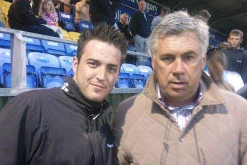 Dan Sapio with world-renowned football manager, Carlo Ancelotti, who currently managers Everton, at West Leigh Park