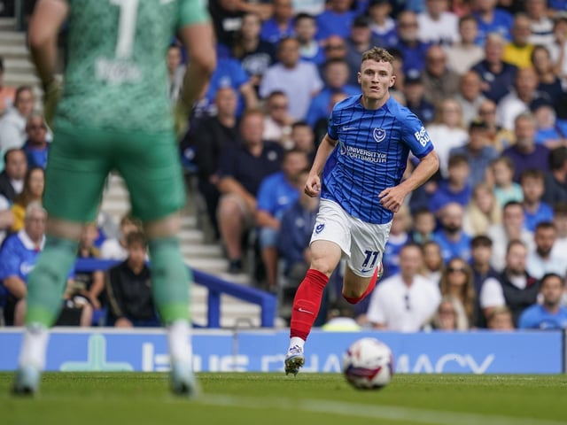 First Pompey start and quickly made an impact, showing willingness to chase and nick the ball off the defenders. Also demonstrated physicality with a fantastic full-blooded first-half challenge, harshly called for a foul, then physically outmanoeuvred Souttar. Very encouraging.