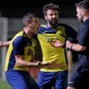 Moneyfields defender Jack Lee, left, about to be sin binned. Picture by Martyn White