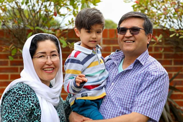 Dr Shakardokht Jafari pictured at her home in Portsmouth with her husband, Ibrahim, and son, Sani, 4. 
Picture: Chris Moorhouse (jpns 120823-28)