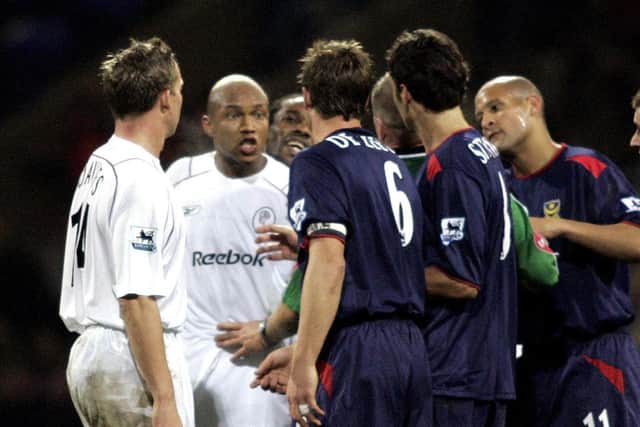 Bolton's El Hadji Diouf spat on Pompey skipper Arjan De Zeeuw in a Premier League match in November 2004. Picture: Phil Noble