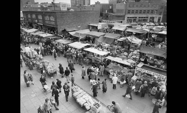 An aerial view of the Charlotte Street market on November 26, 1975. The News PP5557