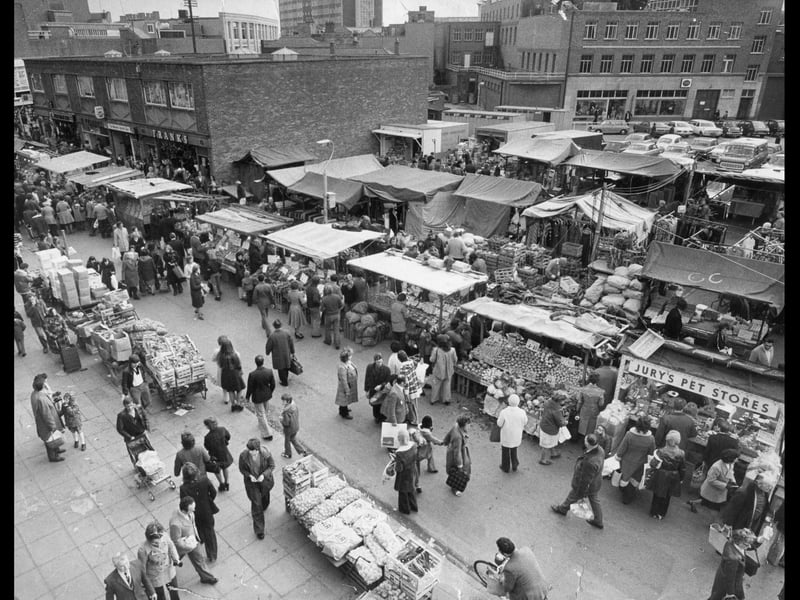 An aerial view of the Charlotte Street market on November 26, 1975. The News PP5557