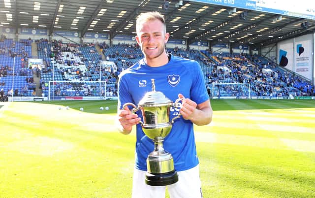 Matt Clarke with The News/Sports Mail Pompey Player of the Season trophy for the 2017-18 campaign. Picture: Joe Pepler