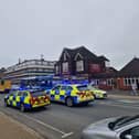 Emergency services scrambled to the scene of a crash outside Green Posts in London Road, North End, this afternoon.