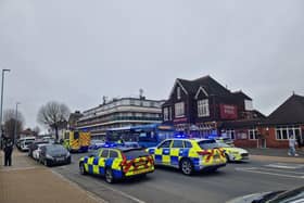 Emergency services scrambled to the scene of a crash outside Green Posts in London Road, North End, this afternoon.