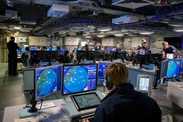 The operations room of HMS Queen Elizabeth during an exercise in 2018