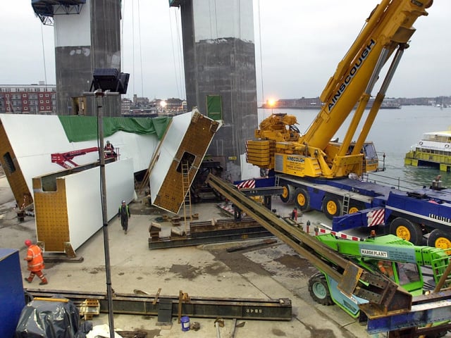 5th December 2003. The Spinnaker Tower under construction at Gunwharf Quays. Picture: Michael Scaddan 036132-0048
