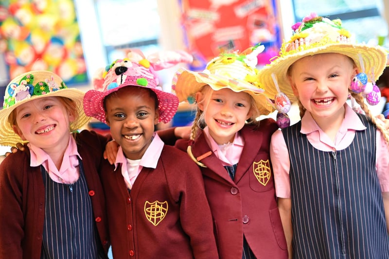 Easter bonnets Pupils with their colourful creations