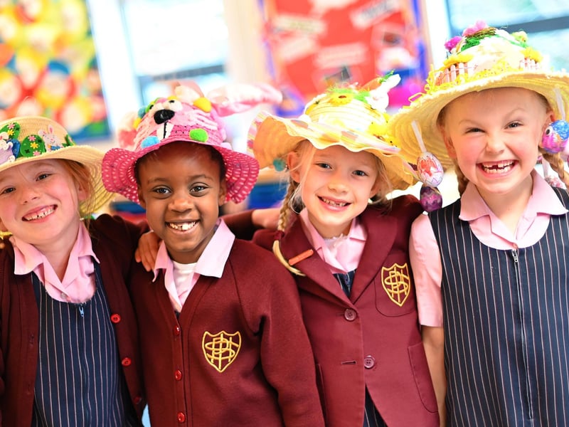 Easter bonnets Pupils with their colourful creations