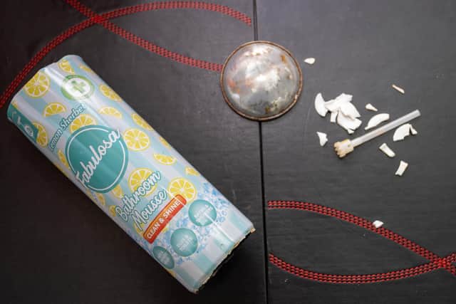 The exploded can of Fabulosa Mousse Picture: Alex Shute
