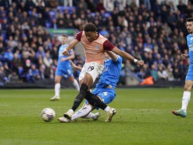 Kusini Yengi fires Pompey ahead in the 77th minute against Peterborough.