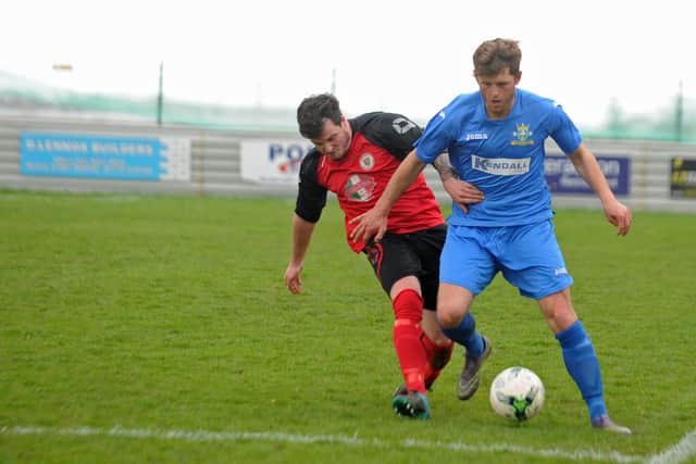 Blu Boam, right, reached a century of goals for Baffins Milton Rovers in midweek. Picture Ian Hargreaves