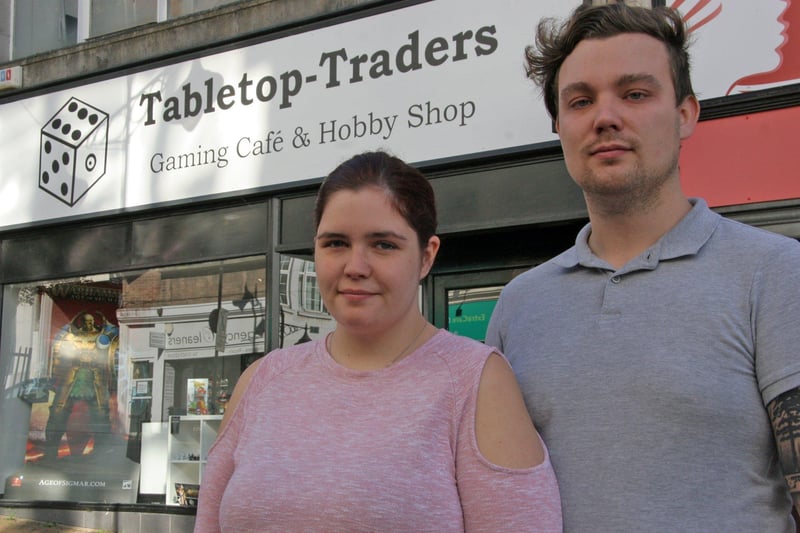 Proprieters Callum Gregory and Mellisa Sivers outside their new gaming cafe on Regent Street.