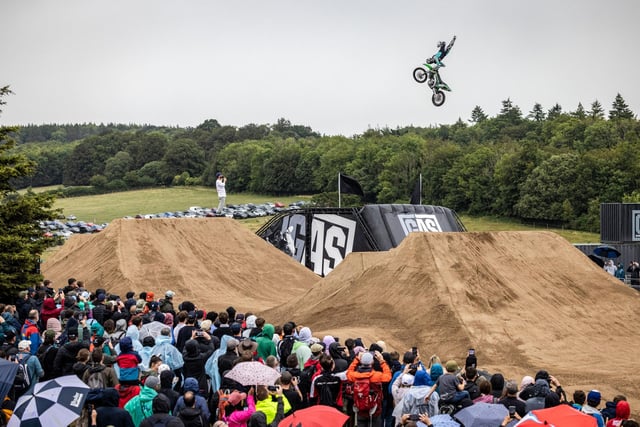 Motocross riders perform at the Goodwood Action Sports Arena at the Goodwood Festival of Speed at Goodwood House in West Sussex. Picture date: Friday June 14, 2023. PA Photo. This year, the event celebrates its 30th anniversary and takes place from June 13-16. Picture credit should read: Matt Alexander/PA Wire