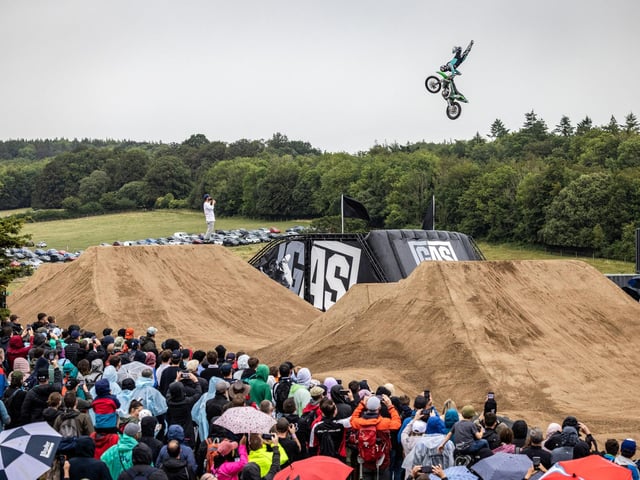Motocross riders perform at the Goodwood Action Sports Arena at the Goodwood Festival of Speed at Goodwood House in West Sussex. Picture date: Friday June 14, 2023. PA Photo. This year, the event celebrates its 30th anniversary and takes place from June 13-16. Picture credit should read: Matt Alexander/PA Wire