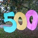 A '500' sign celebrating the Southampton junior parkrun landmark event.