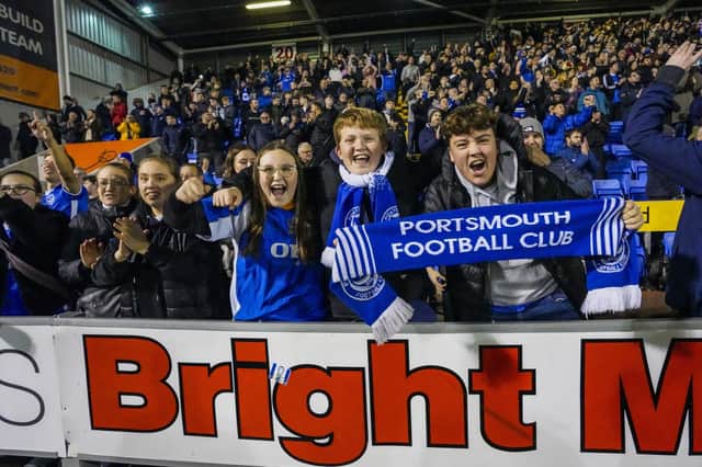 They Pompey faithful have had plenty to cheer about this season. Here they are pictured at Shrewsbury earlier this month. Picture: Jason Brown/ProSportsImages