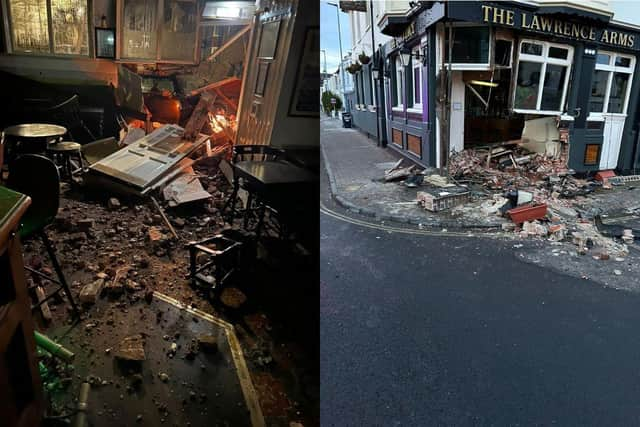 A car ploughed into the front of Southsea's Lawrence Arms pub at around 3am on Saturday, February 18.