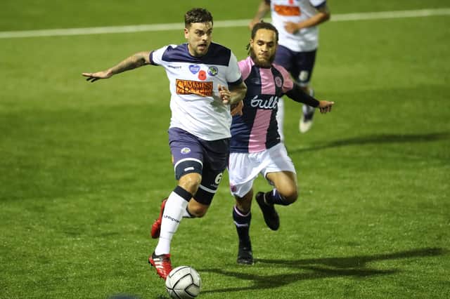 Sam Magri in action during Hawks' 3-1 National League South win against Dulwich Hamlet on Wednesday. Picture: Dave Haines.
