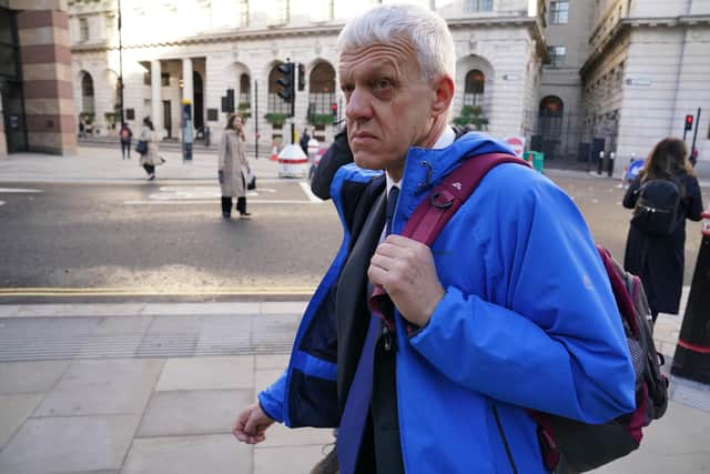 Former Metropolitan Police officer Michael Chadwell arriving at the City Of London Magistrates' Court. He has been convicted of sending a grossly offensive racist message and is due to be sentenced at the same court this afternoon. Picture: Jonathan Brady/PA Wire.