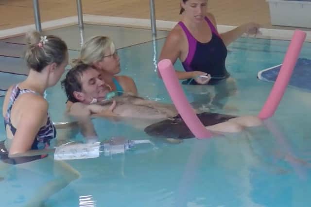 Screen Grabs from The Solent Difference, Paul Lacey hydrotherapy story


Pictured: Paul Lacey going under hydrotherapy.