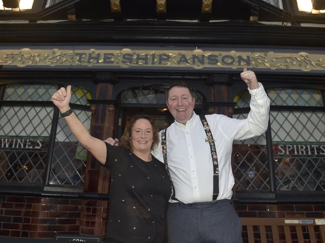 The Ship Anson is a lovely place to have a drink before an exciting match. Pictured: Landlords Maria and Keith Newby (170223-9718)