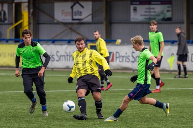 Freehouse B (yellow) v AFC Bedhampton Village. Picture: Mike Cooter