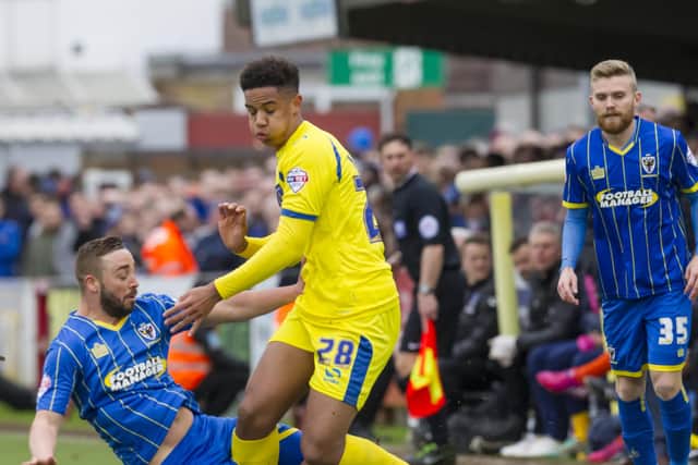 Cole Kpekawa made the first of only two Pompey appearances at AFC Wimbledon in March 2015. Picture: Ashley Zee