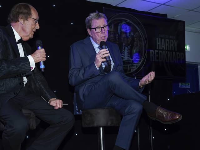 Harry Redknapp at Fratton Park last night with Fred Dinenage. Pic: www.Jasonbrownphotography.co.uk