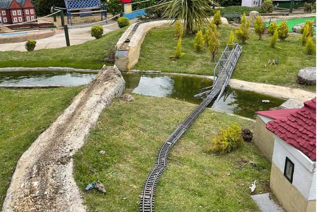 Damage at Southsea Model Village done at around 5am on May 23 2021. Picture: Southsea Model Village