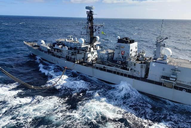 RFA Tiderace refuels HMS Kent.