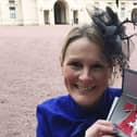 Claire Lomas after being made an MBE by Prince William in 2017. She has died aged 44, and was famous for raising nearly £1m for charity.