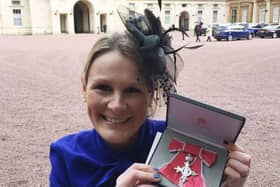 Claire Lomas after being made an MBE by Prince William in 2017. She has died aged 44, and was famous for raising nearly £1m for charity.