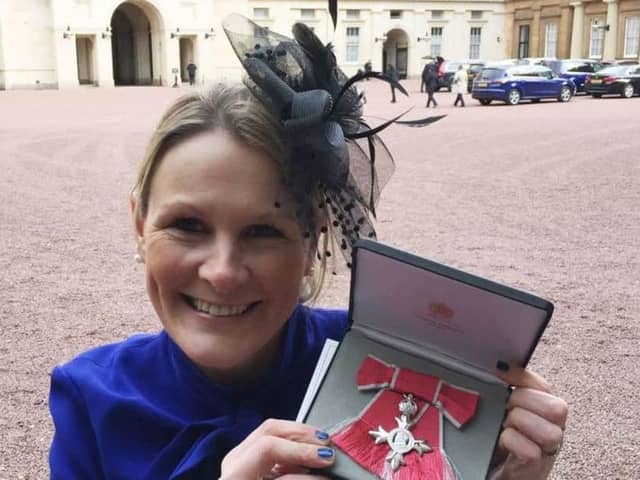 Claire Lomas after being made an MBE by Prince William in 2017. She has died aged 44, and was famous for raising nearly £1m for charity.