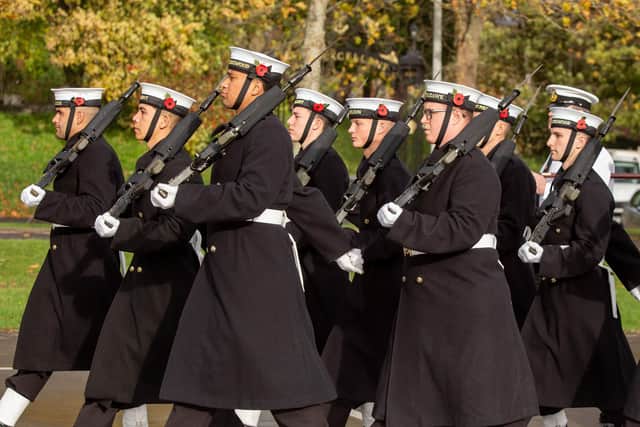 Members of the Royal Navy s Ceremonial Guard at Whale Island, Portsmouth.

Picture: Habibur Rahman