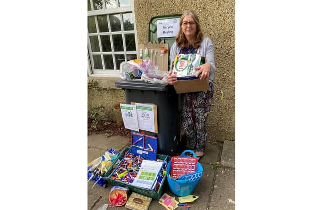 Judy Valentine, who lives on Tournerbury Lane, is collecting items including writing instruments, beauty products and packaging, pringles tubes, manual toothbrushes and electric toothbrush heads, and old toys and games, and sending them to TerraCycle for recycling.
