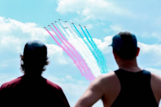 Crowds were amazed by the Red Arrows flypast at the D-Day 80 national commemorative event.Picture: Chris Moorhouse (050624-051)
